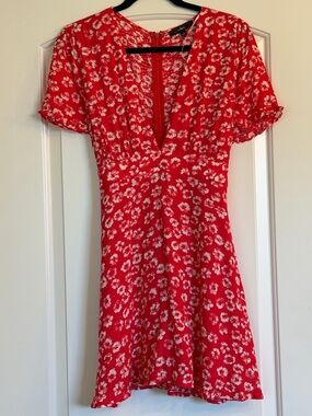 Lulu's Pink & White Floral V-Neck Mini Dress, size Large